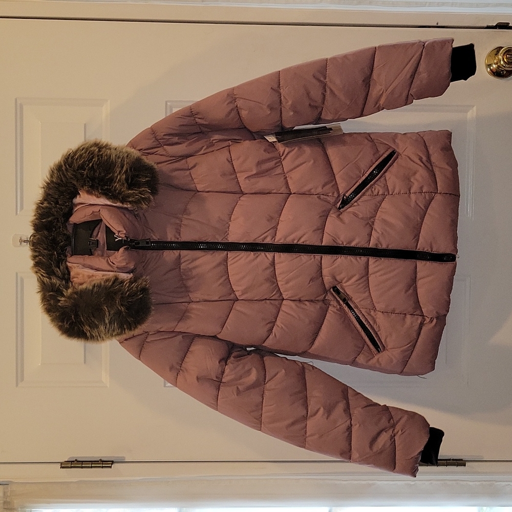 NWT YMI Collection Quilted Puffer Coat Jacket Fur Hood Mauve (Pink) Size XL